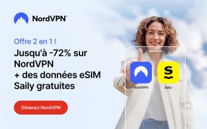 Profitez de NordVPN à prix réduit, avec de l’internet gratuit via l’eSIM Saily