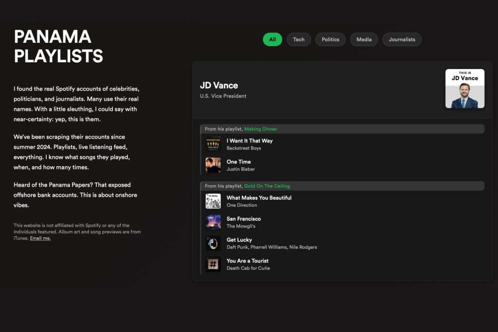 Les listes de lecture Spotify de Sam Altman et JD Vance exposées publiquement