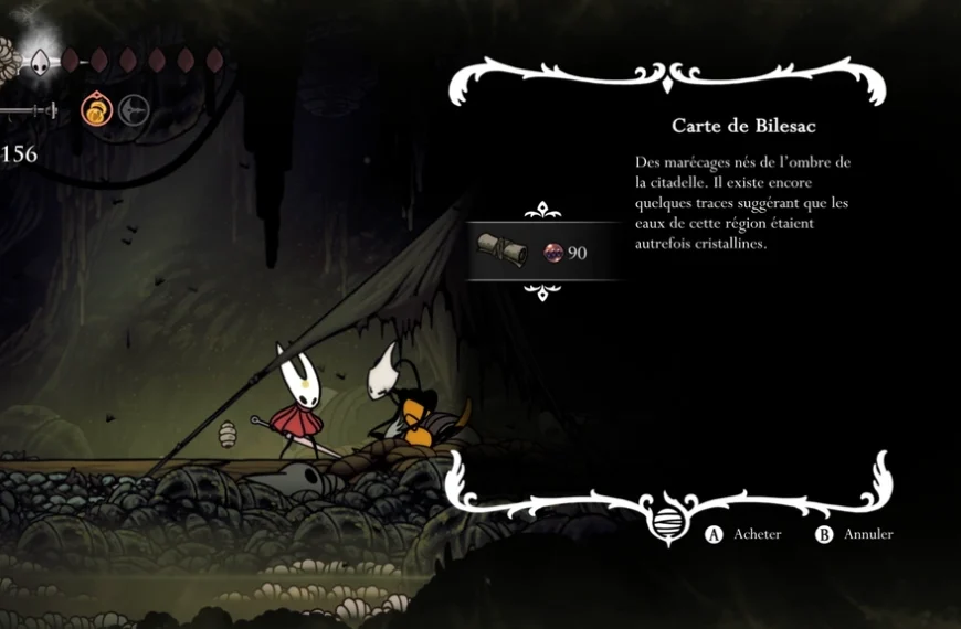 Carte Bilesac Silksong : où récupérer la map de la zone Bilewater ?