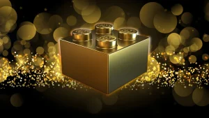 Un employé de LEGO montre ce qu'il a reçu pour son 4ème anniversaire : une brique LEGO en or que tout le monde veut