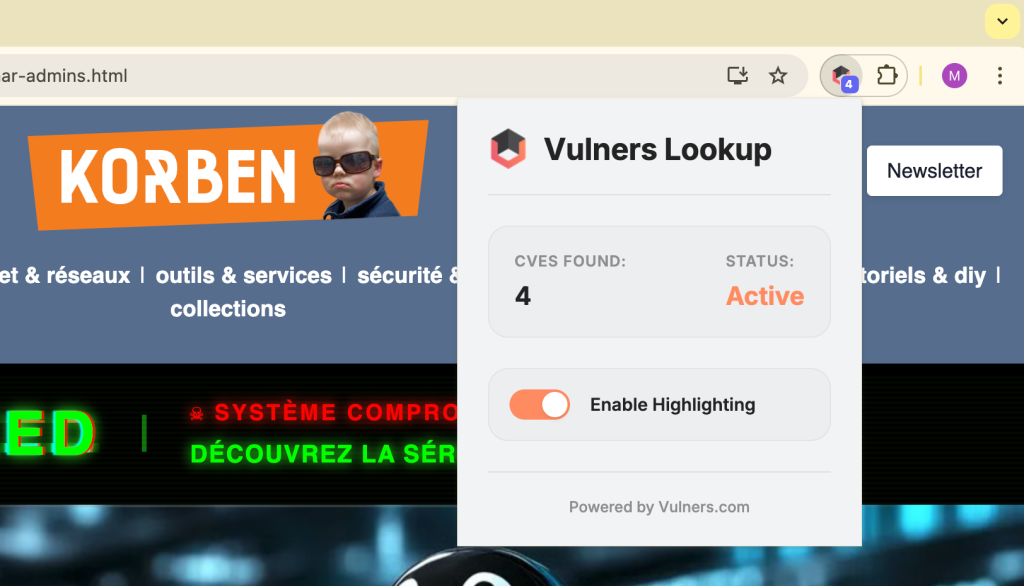 Vulners Lookup transforme votre navigateur en catalogue de vulnérabilités