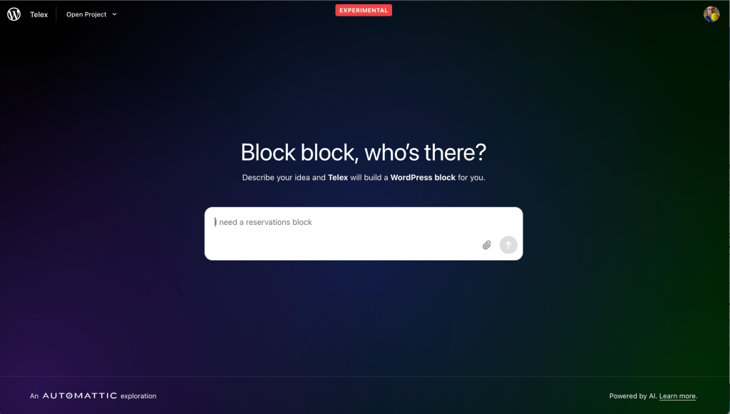 WordPress Telex – L'outil IA qui génère vos blocs Gutenberg à partir d'un simple prompt