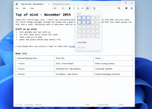 Microsoft enrichit Bloc-notes dans Windows 11