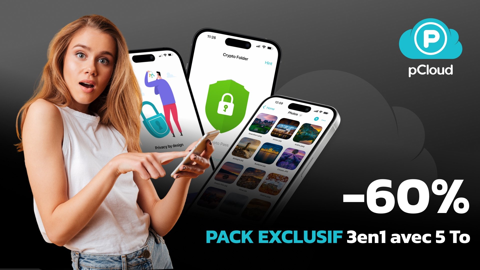 Stockage + chiffrement + gestionnaire de mots de passe à vie ! Merci pCloud !