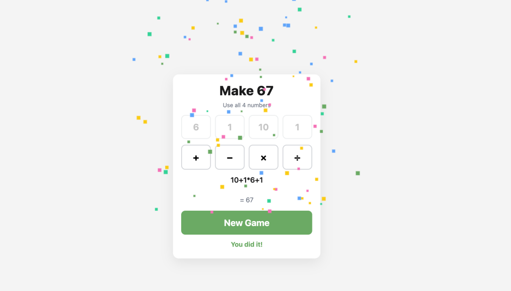 Make 67 – Un petit jeu de calcul mental pour votre pause café