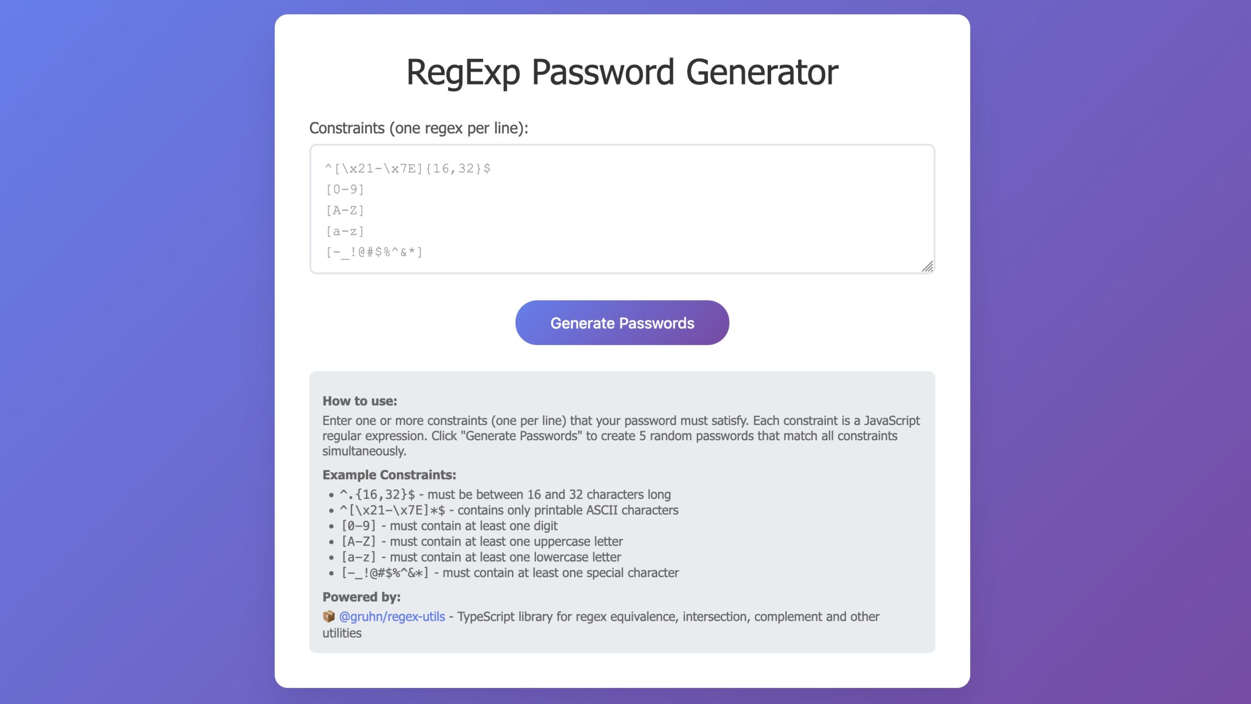 Un générateur de mots de passe qui utilise des regex