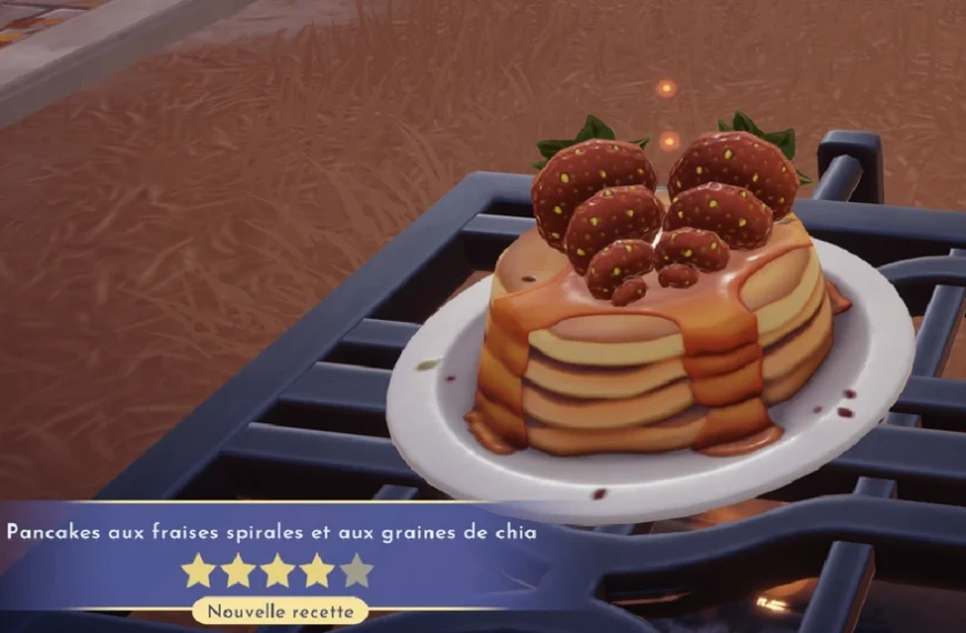 Pancakes aux fraises spirales et aux graines de chia Dreamlight Valley : comment préparer cette recette 4 étoiles ?