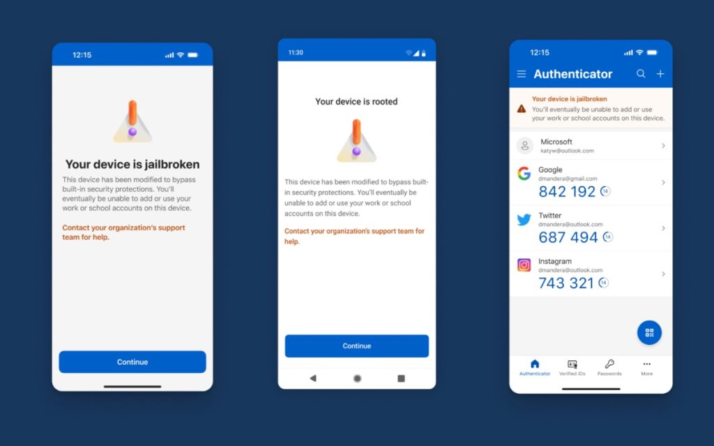 Microsoft Authenticator ne fonctionnera plus sur les smartphone rootés ou jailbreakés