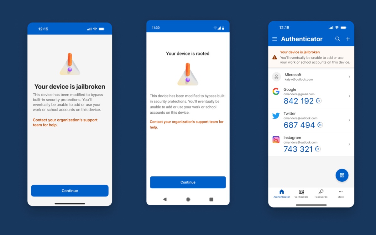 Microsoft Authenticator ne fonctionnera plus sur les smartphone rootés ou jailbreakés