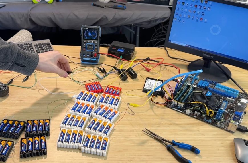 Il branche 56 piles AA pour faire tourner son PC de bureau