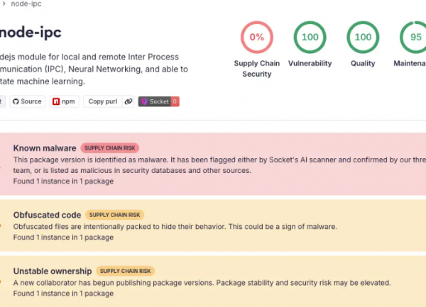 Le paquet npm node-ipc compromis par une attaque supply chain