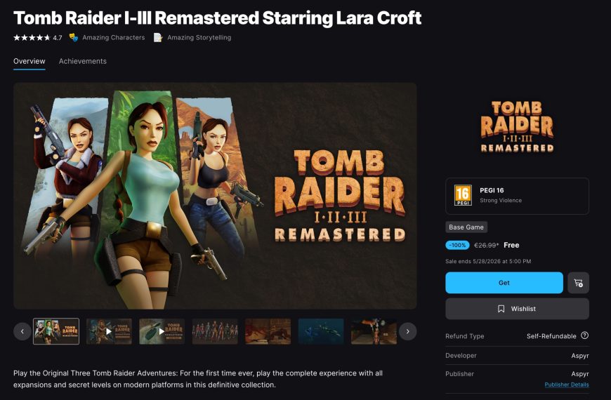 Tomb Raider 1-3 Remastered – gratuit sur Epic jusqu'au 28 mai
