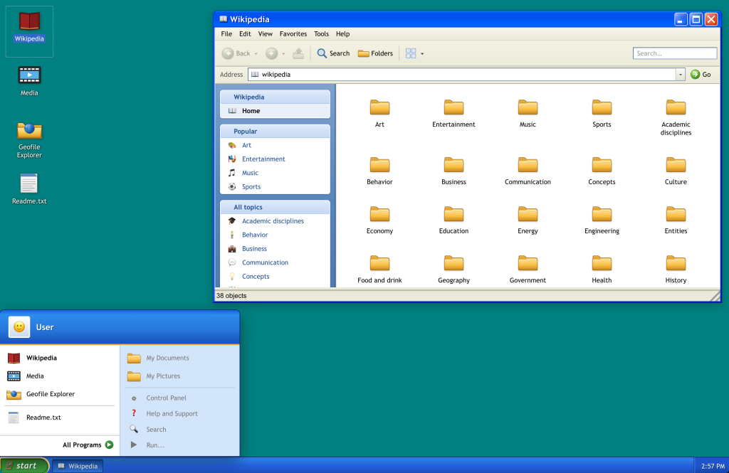 Wikipedia File Explorer – L'encyclopédie en mode Windows XP