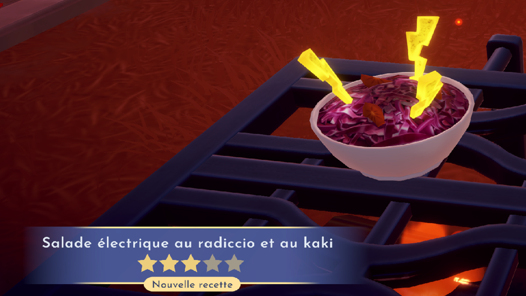 Salade électrique au radiccio et au kaki Dreamlight Valley : comment préparer cette recette 3 étoiles ?
