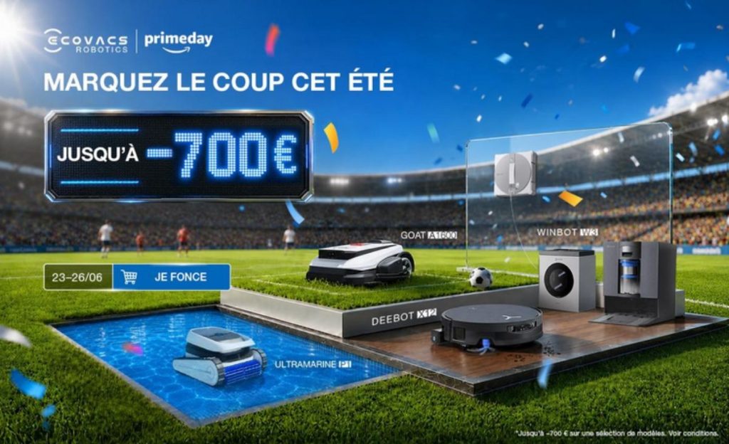 Robots aspirateurs, tondeuses, nettoyeurs de vitres et piscine : jusqu’à 700 € d’économie sur ECOVACS pour le Prime Day