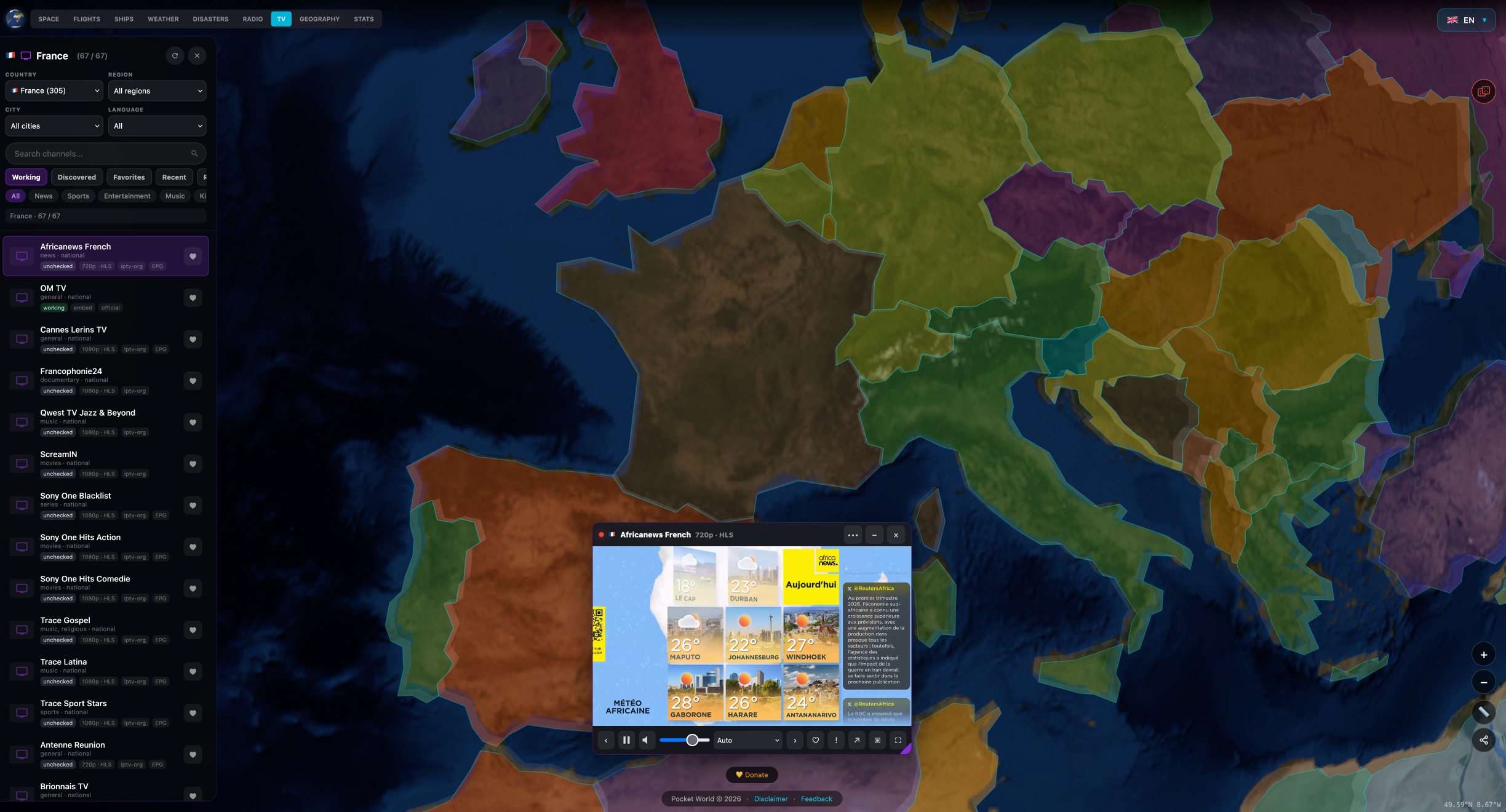 Pocket World – Avions, navires, radios et météo sur un globe 3D