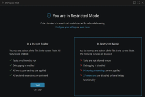 Visual Studio Code restreint l'exécution du code non fiable