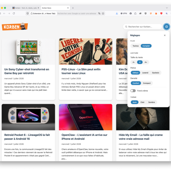 Korben News Tab – Ne ratez plus jamais un seul de mes articles