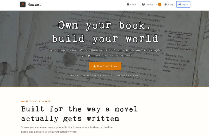 Hammer – Votre roman en fichiers texte, pas dans le cloud
