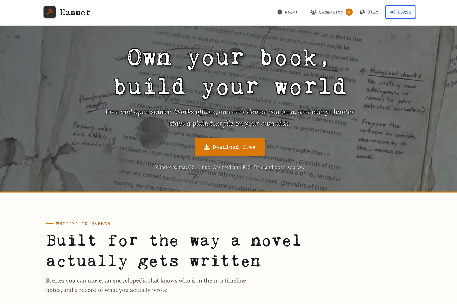 Hammer – Votre roman en fichiers texte, pas dans le cloud