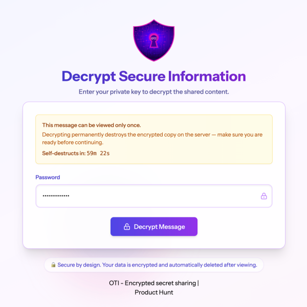 OTI – Le lien à usage unique que les bots ne crament plus
