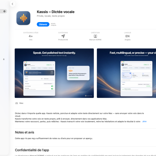 Kassis – Transcrivez vos audios et dictez vos textes sur Mac