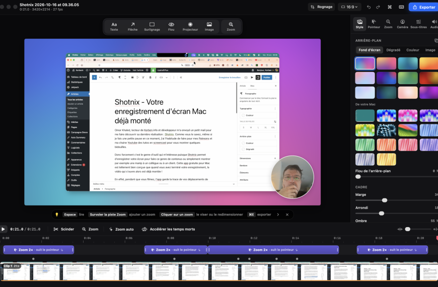 Shotnix – Votre screencast déjà monté dès la fin de l'enregistrement